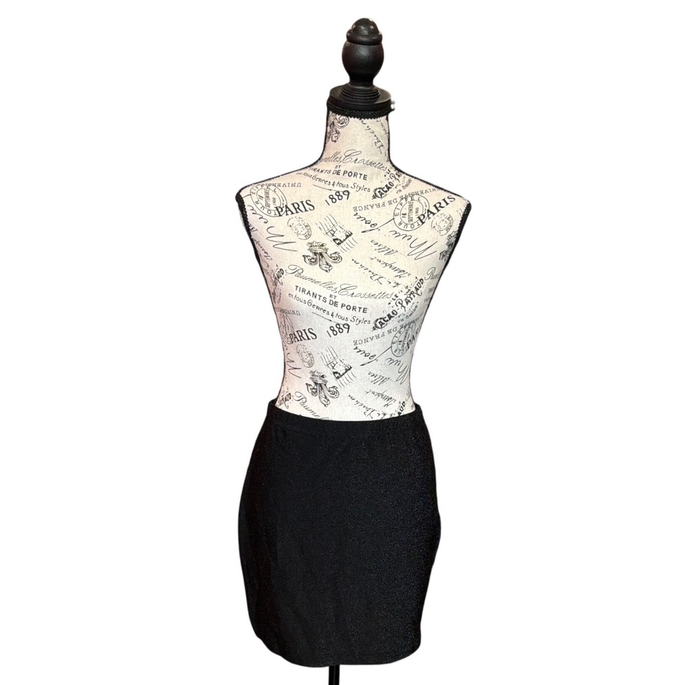 SHEIN Black Metallic Shimmer Bodycon Mini Skirt Size L 8/10 Glitter Party Wear